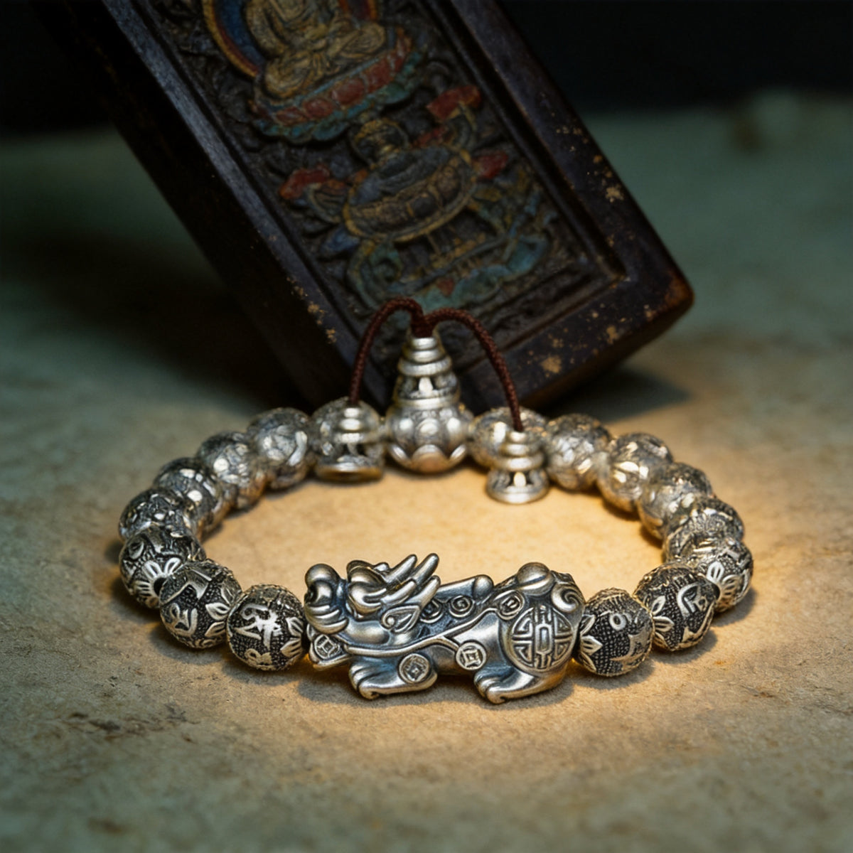 Kailash Way Six Words Mantra Pixiu Wealth Protection Bracelet front view