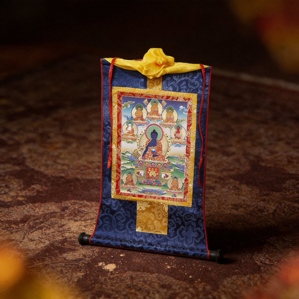 Kailash Way Wood Healing Medicine Buddha Spiritual Scroll front view standing