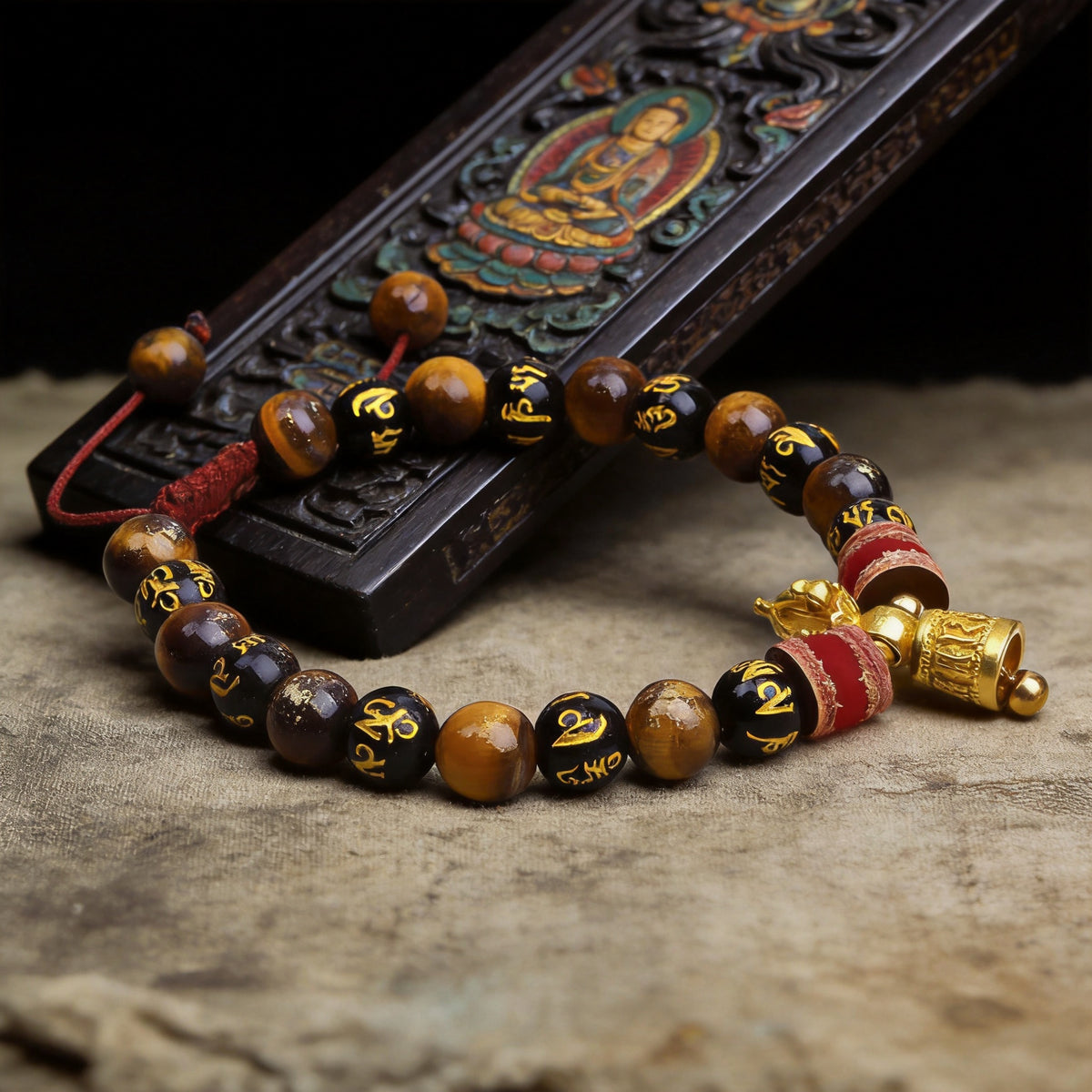 Kailash Way Tiger's Eye Om Courage Protection Bracelet front view