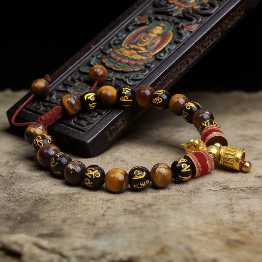 Kailash Way Tiger's Eye Om Courage Protection Bracelet front view