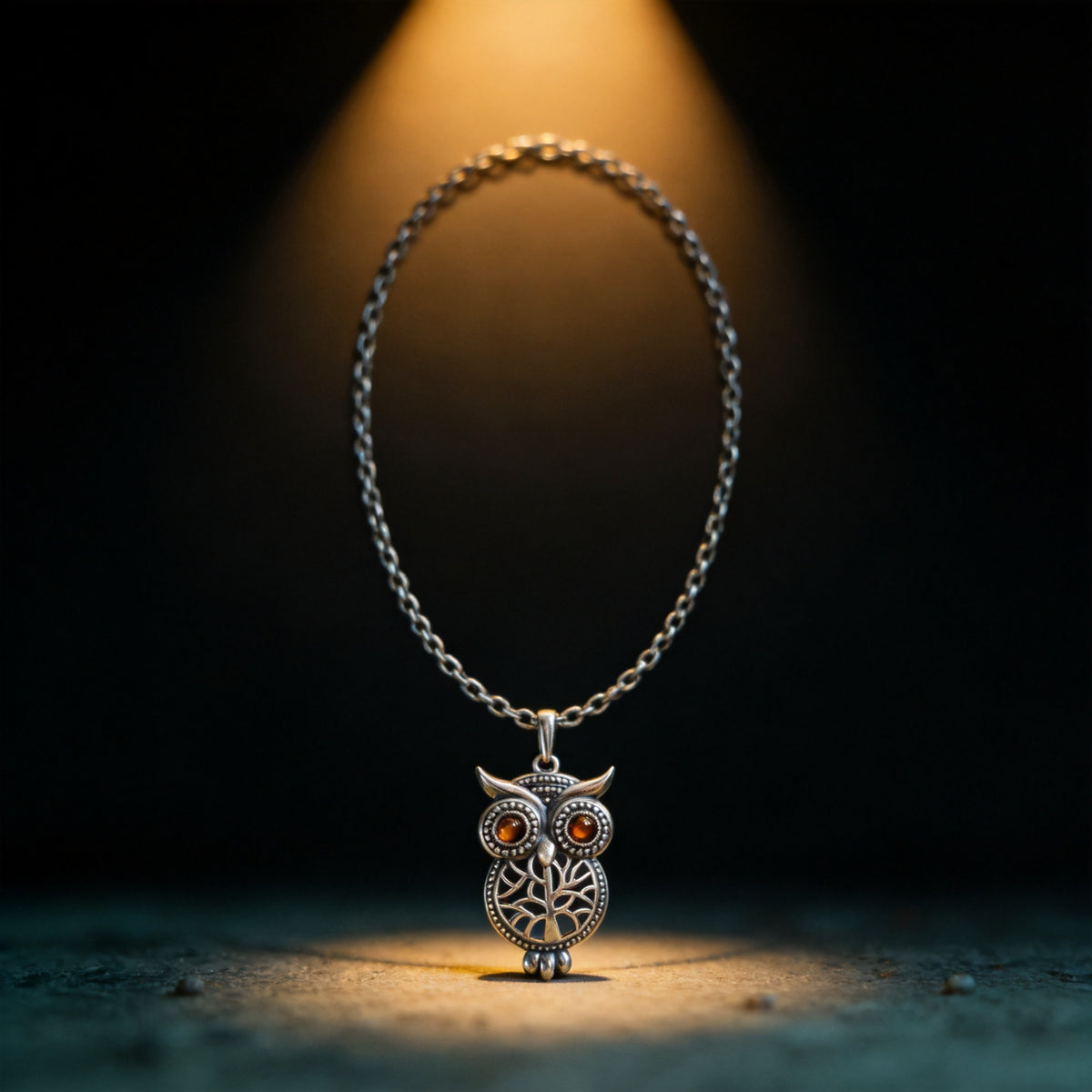 Kailash Way Silver Owl Wisdom Growth Tree of Life Necklace front view with pendant