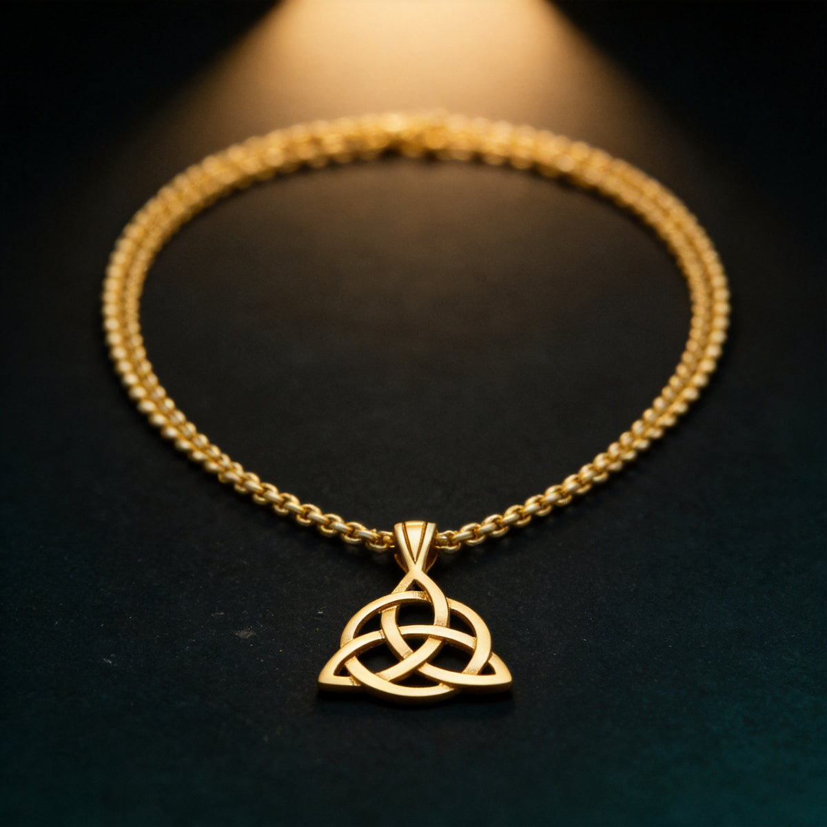 Kailash Way Stainless Steel Triquetra Trinity Blessings Necklace front view with pendant