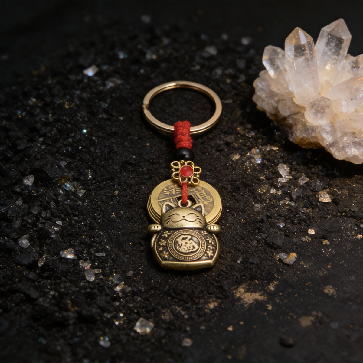 Kailash Way Metal Lucky Cat Prosperity Attraction Keychain front view