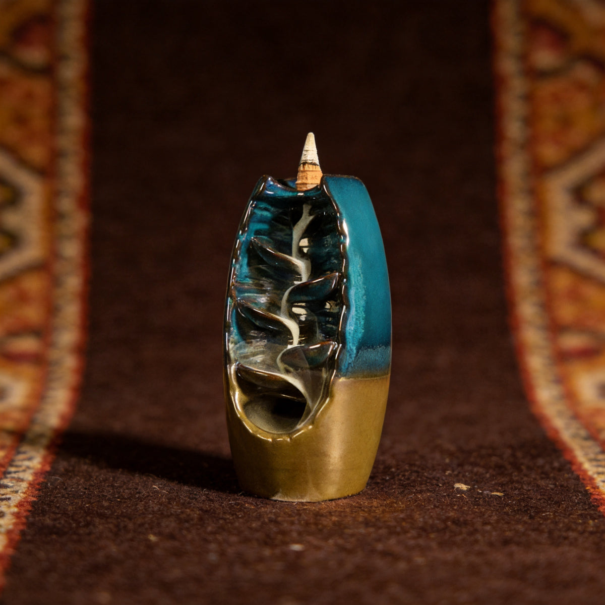 Kailash Way Ceramic Waterfall Serenity Relaxation Incense Burner front view standing