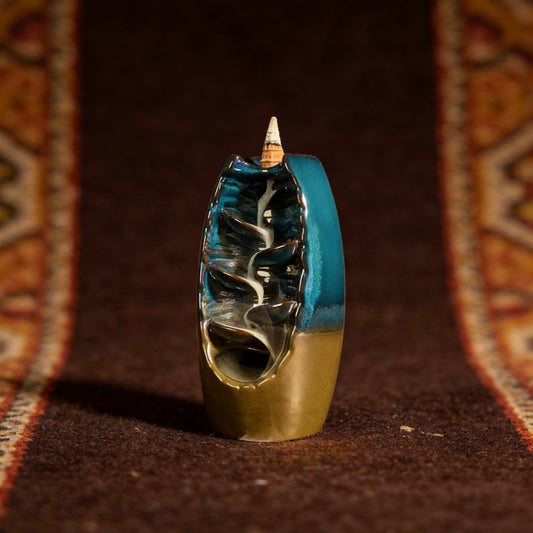 Kailash Way Ceramic Waterfall Serenity Relaxation Incense Burner front view standing