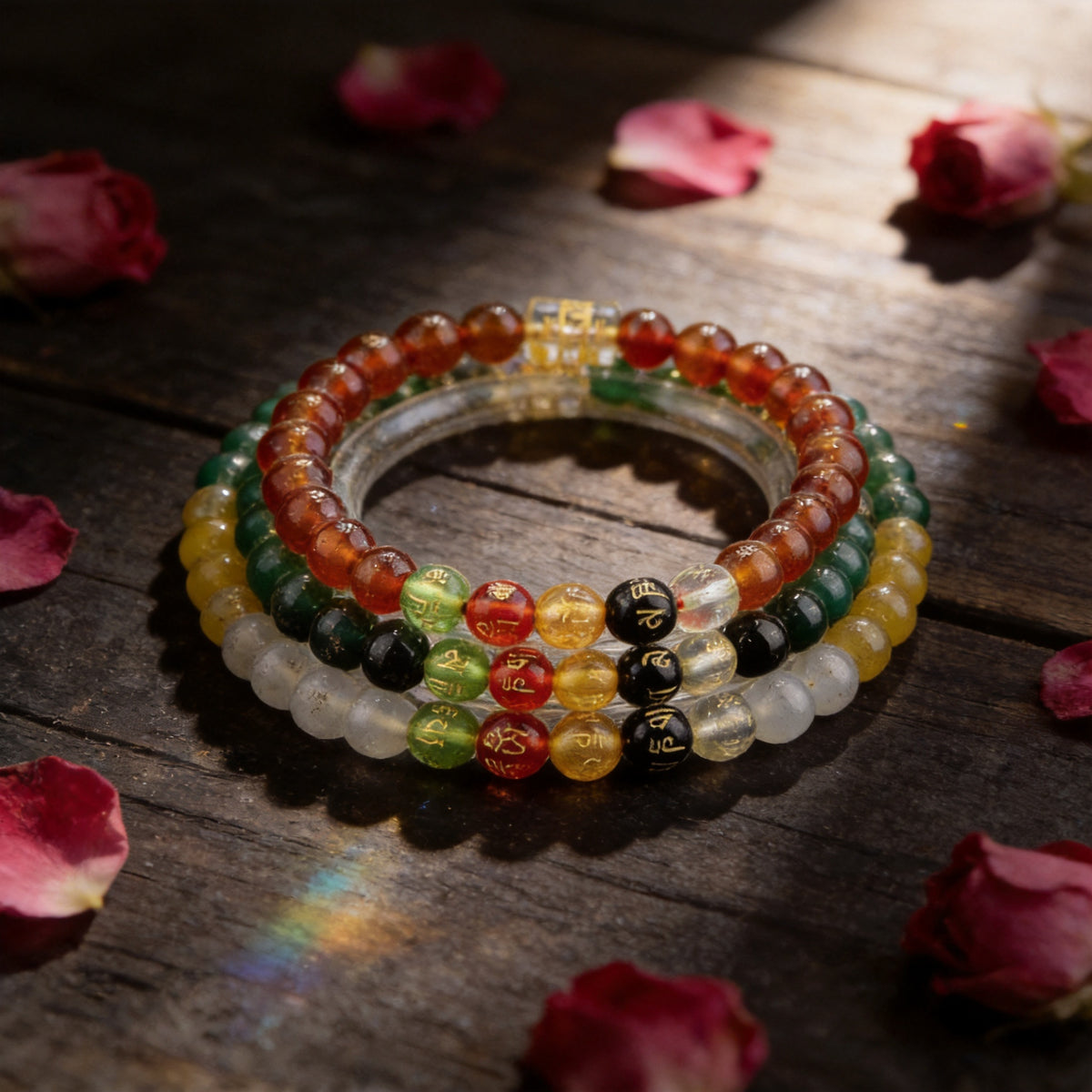 Kailash Way Carnelian Tibetan Om Wealth & Vitality Chakra Bracelet front view