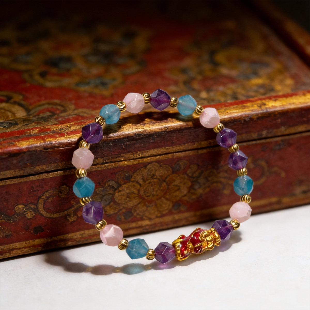 Kailash Way Amethyst Pixiu Wealth Attraction Energy Bracelet front view