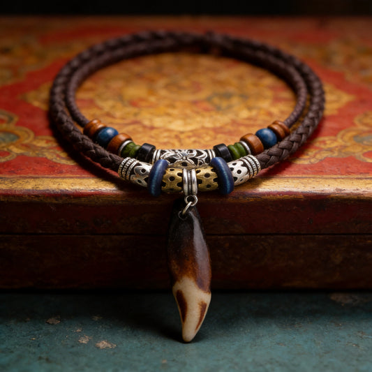 Kailash Way Zinc Alloy Wolf Tooth Protection Energy Necklace front view with pendant