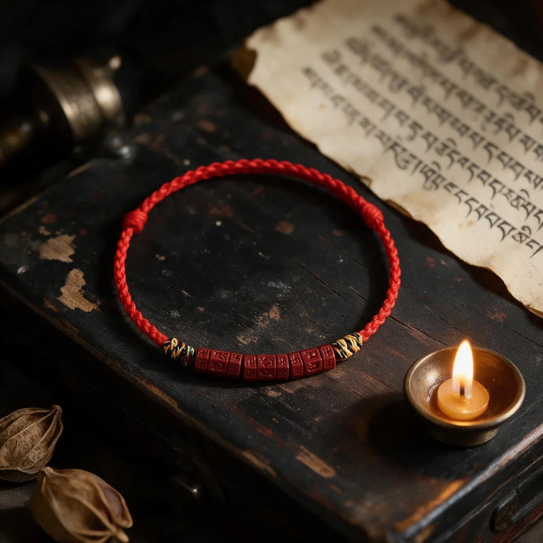 Kailash Way Cinnabar Six-Word Mantra Red Cord Protection Bracelet