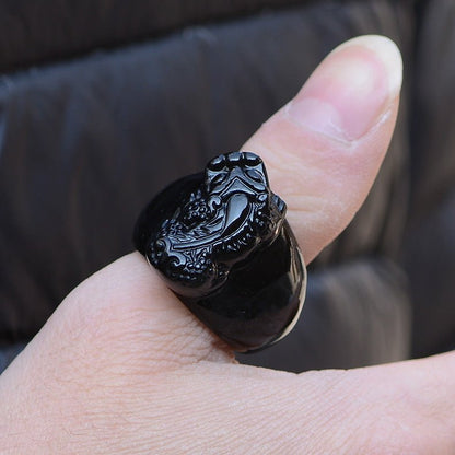 Kailash Way Black Obsidian Pixiu Abundance Protection Ring