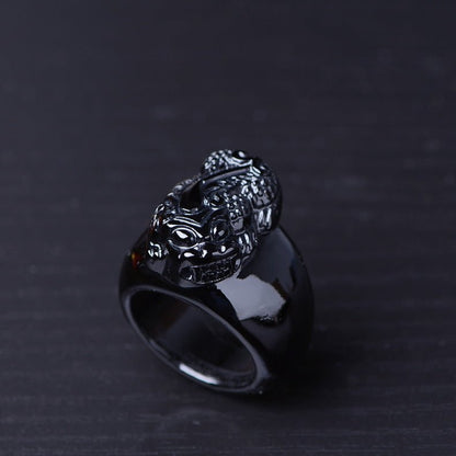 Kailash Way Black Obsidian Pixiu Abundance Protection Ring