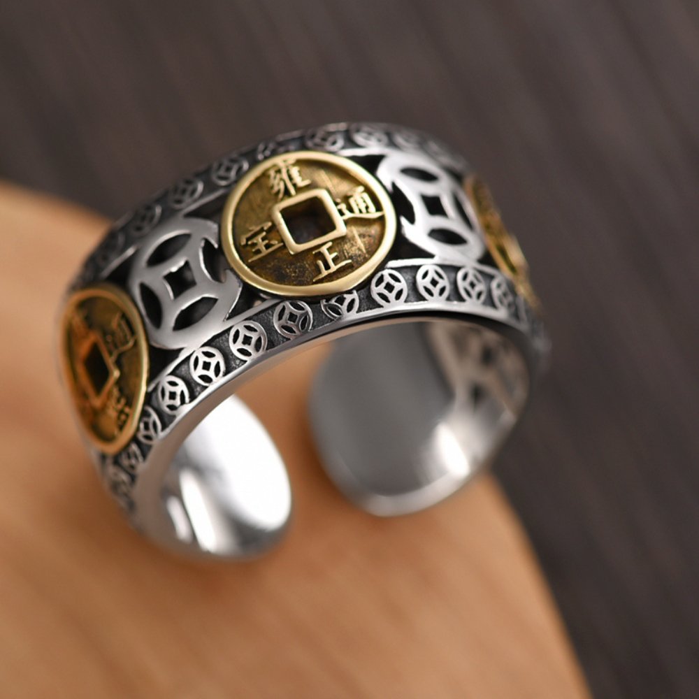 Kailash Way Silver Five-Emperor Wealth Luck Protection Ring