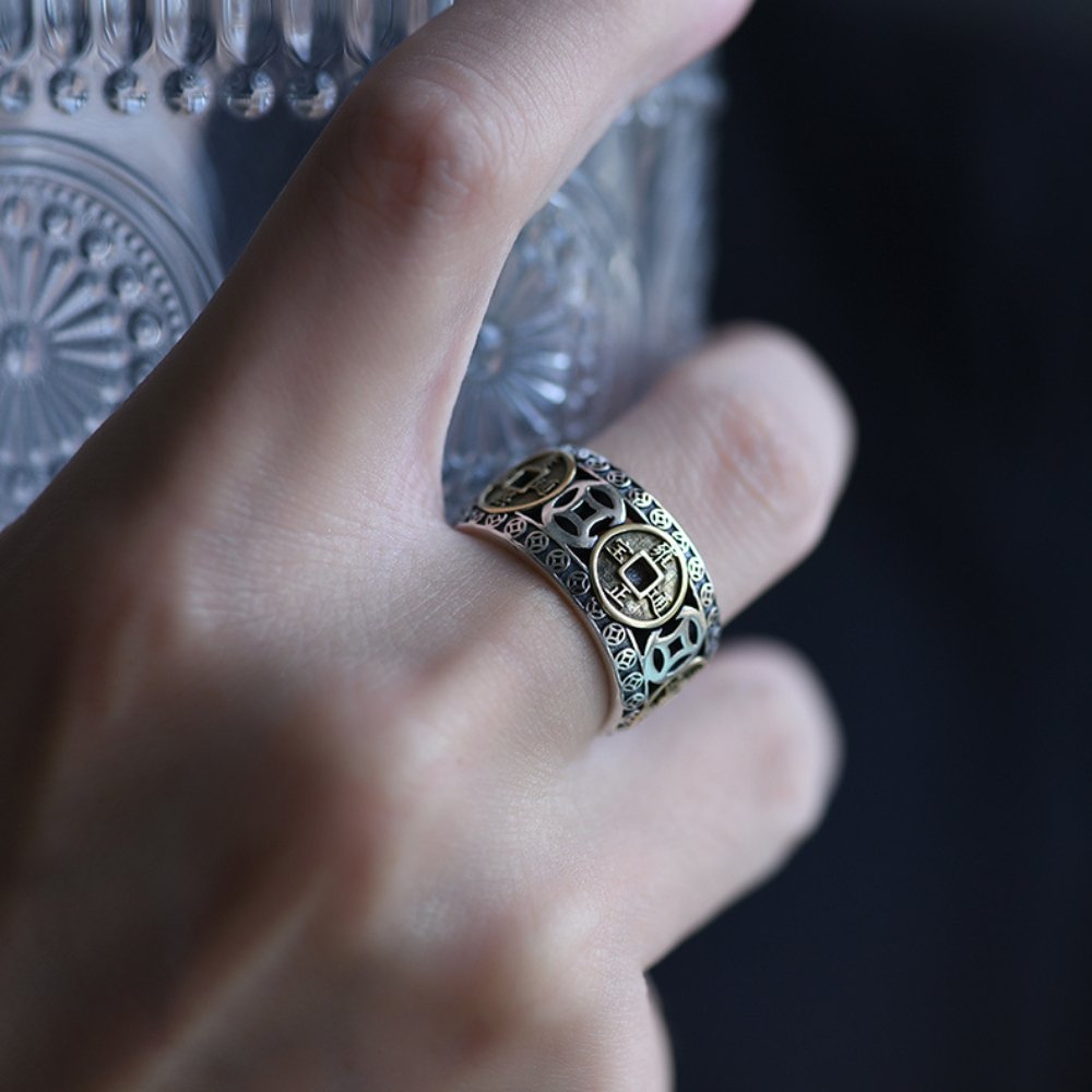 Kailash Way Silver Five-Emperor Wealth Luck Protection Ring