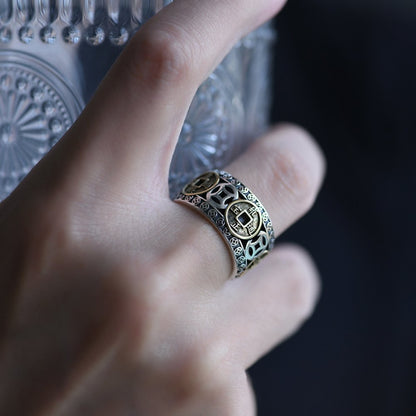 Kailash Way Silver Five-Emperor Wealth Luck Protection Ring