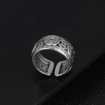 Kailash Way Silver Five-Emperor Wealth Luck Protection Ring