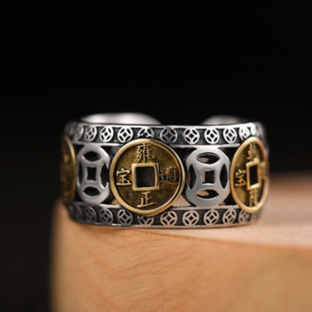 Kailash Way Silver Five-Emperor Wealth Luck Protection Ring