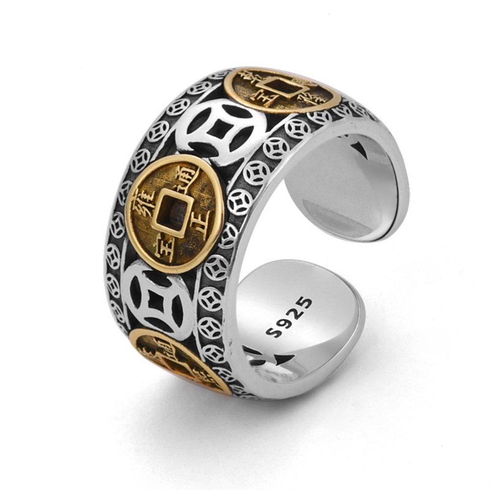Kailash Way Silver Five-Emperor Wealth Luck Protection Ring