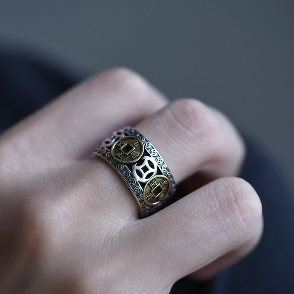 Kailash Way Silver Five-Emperor Wealth Luck Protection Ring
