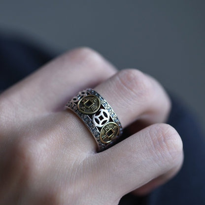 Kailash Way Silver Five-Emperor Wealth Luck Protection Ring
