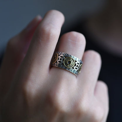 Kailash Way Silver Five-Emperor Wealth Luck Protection Ring