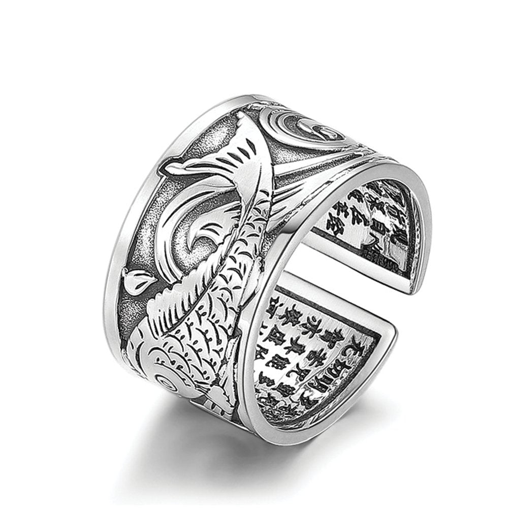 Kailash Way Silver Carp Abundance Luck Mantra Ring