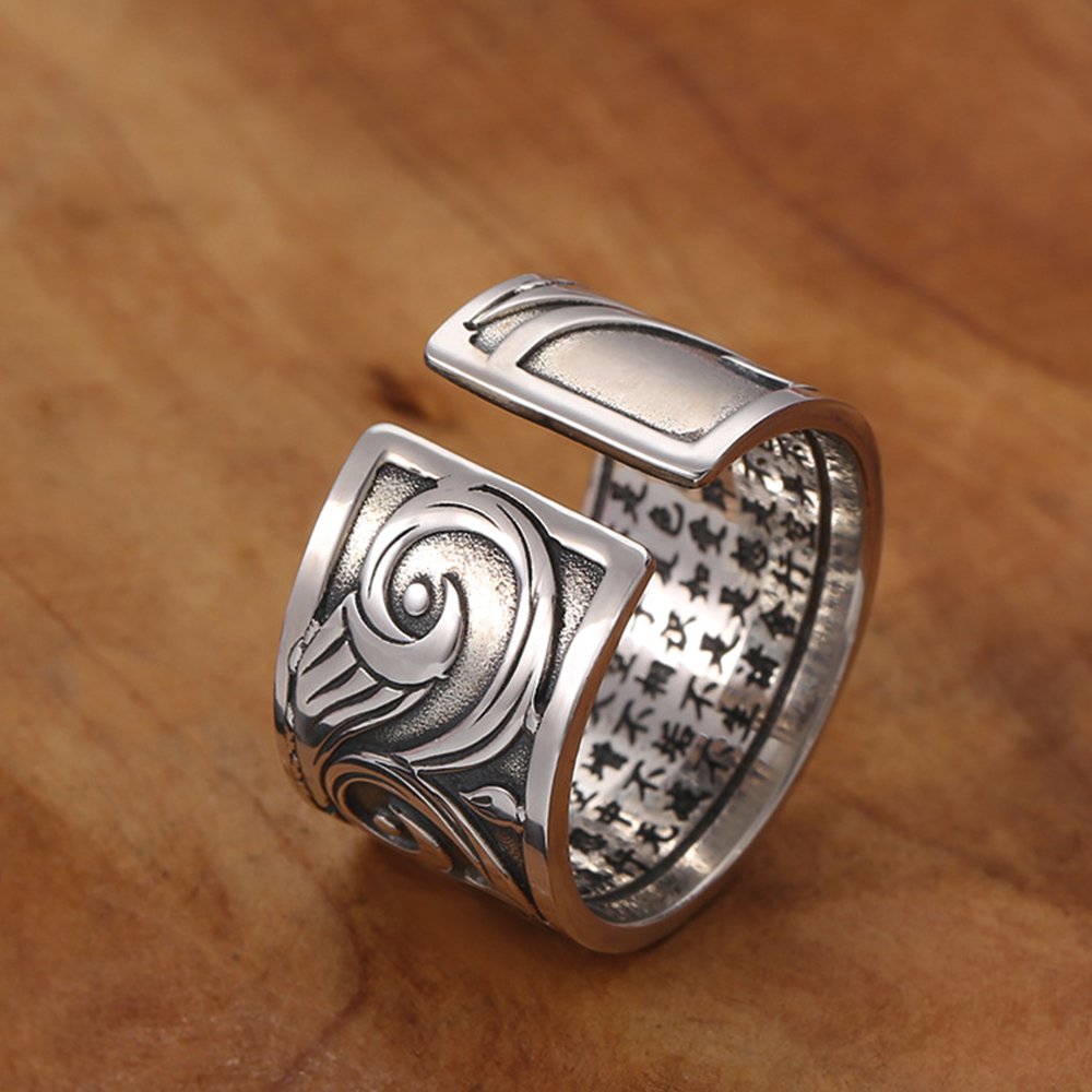 Kailash Way Silver Carp Abundance Luck Mantra Ring