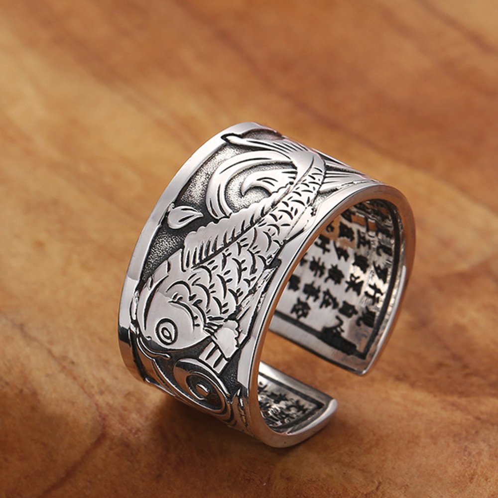 Kailash Way Silver Carp Abundance Luck Mantra Ring