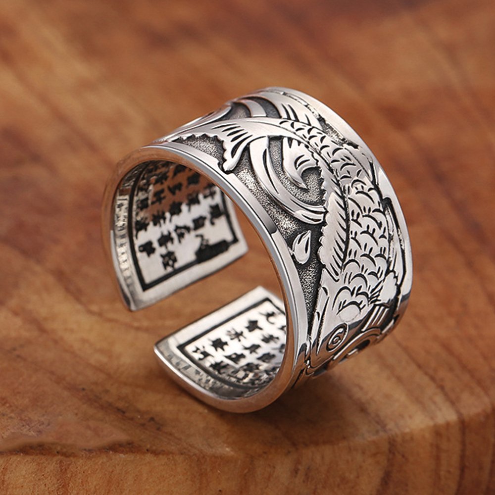 Kailash Way Silver Carp Abundance Luck Mantra Ring