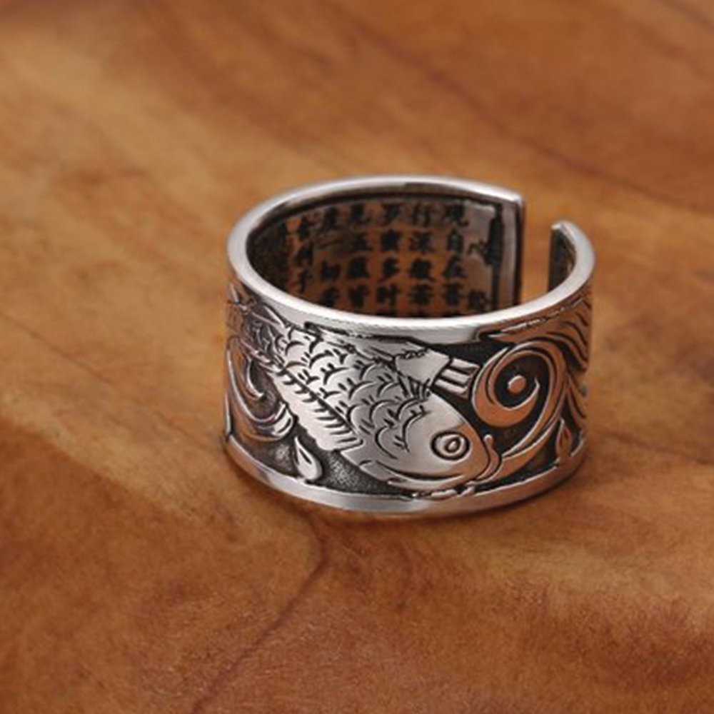 Kailash Way Silver Carp Abundance Luck Mantra Ring