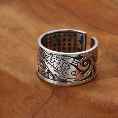 Kailash Way Silver Carp Abundance Luck Mantra Ring