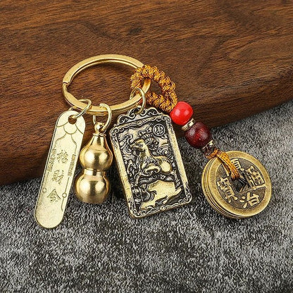 Kailash Way Brass Five Emperors Fortune Protection Keychain