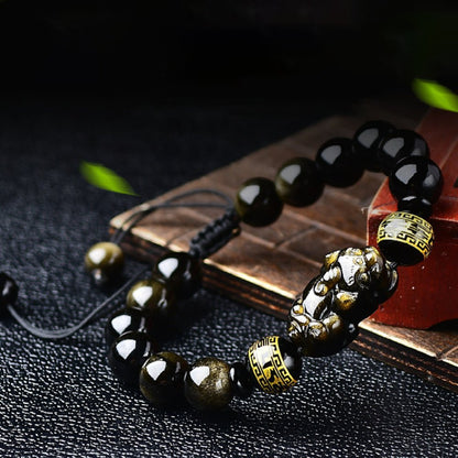 Kailash Way Golden Obsidian Pixiu Wealth Manifestation Bracelet