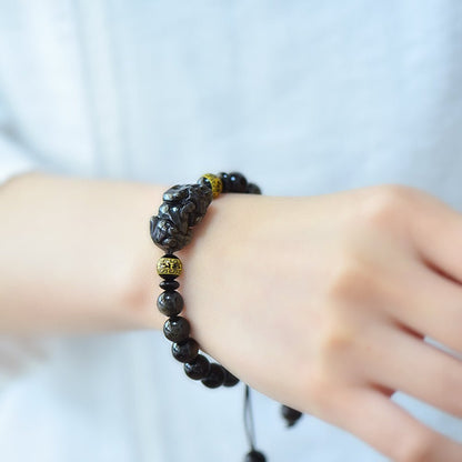 Kailash Way Golden Obsidian Pixiu Wealth Manifestation Bracelet