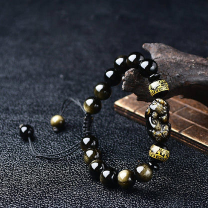 Kailash Way Golden Obsidian Pixiu Wealth Manifestation Bracelet
