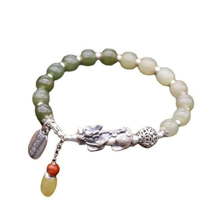 Kailash Way Green Jade Pixiu Wealth Attraction Bracelet