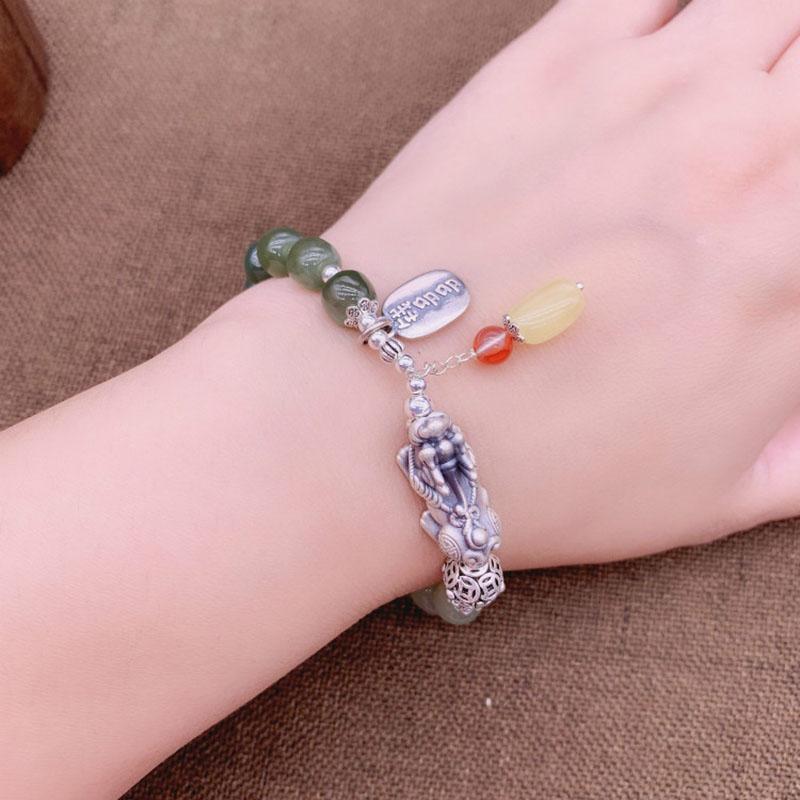 Kailash Way Green Jade Pixiu Wealth Attraction Bracelet
