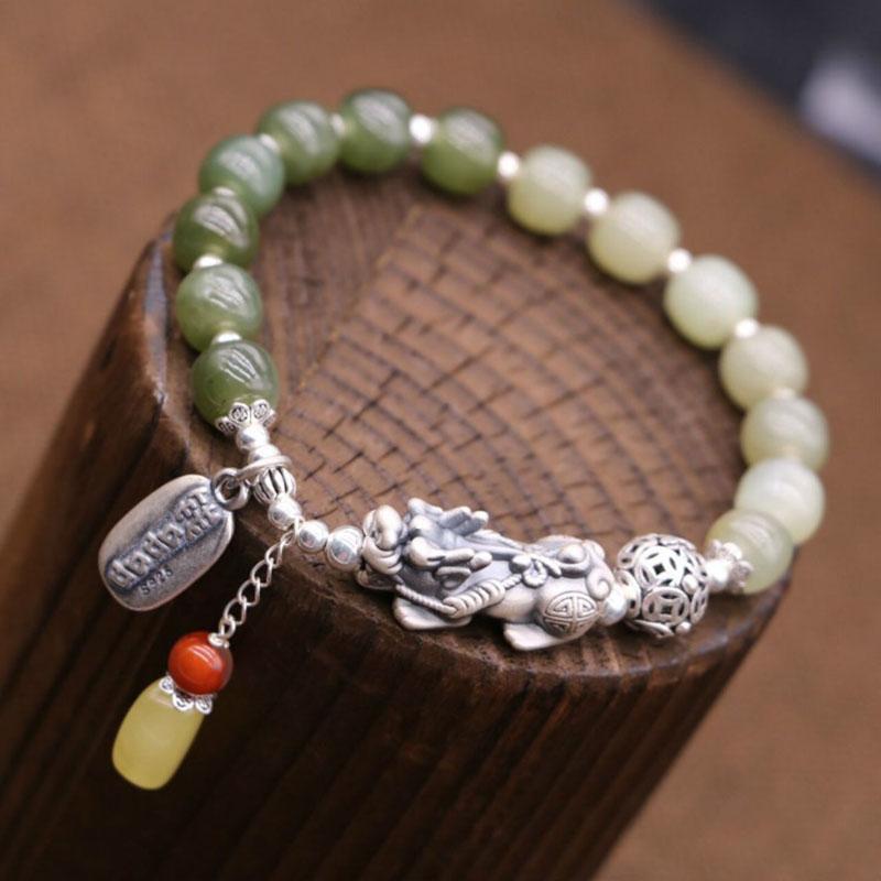 Kailash Way Green Jade Pixiu Wealth Attraction Bracelet