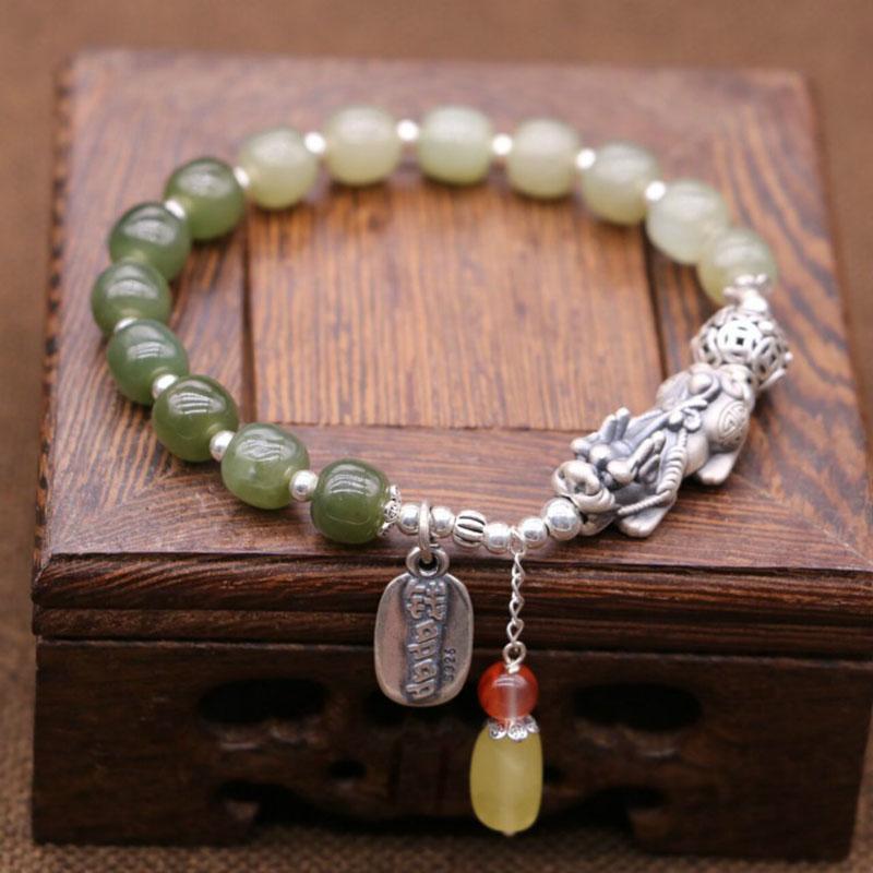 Kailash Way Green Jade Pixiu Wealth Attraction Bracelet