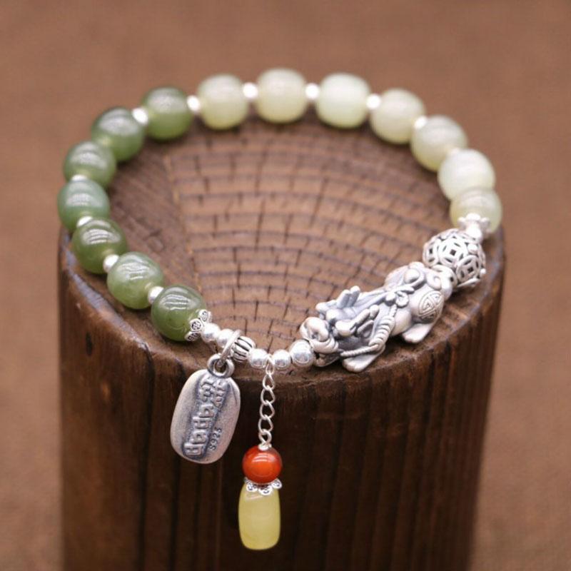 Kailash Way Green Jade Pixiu Wealth Attraction Bracelet