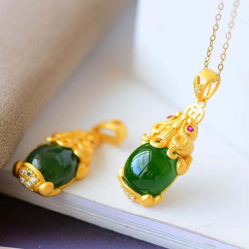 Kailash Way Jade Pixiu Abundance Wealth Necklace