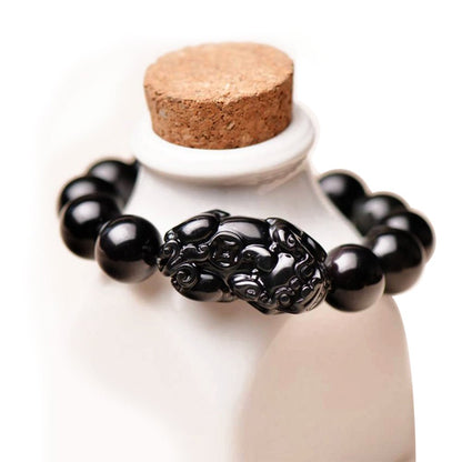 Kailash Way Obsidian Pixiu Wealth Protection Charm Bracelet