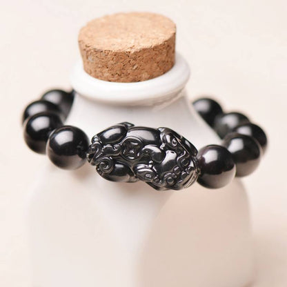 Kailash Way Obsidian Pi Yao Wealth Attraction Charm Bracelet