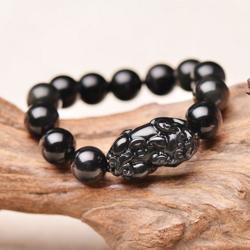 Kailash Way Obsidian Pi Yao Wealth Attraction Charm Bracelet