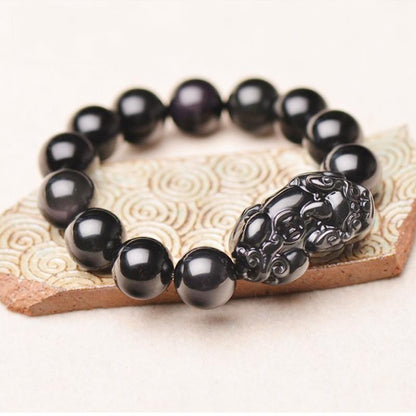 Kailash Way Obsidian Pi Yao Wealth Attraction Charm Bracelet