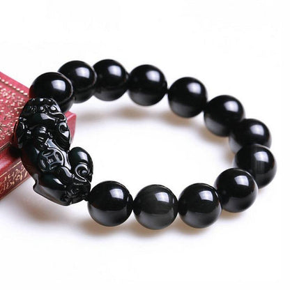 Kailash Way Obsidian Pi Yao Wealth Attraction Charm Bracelet