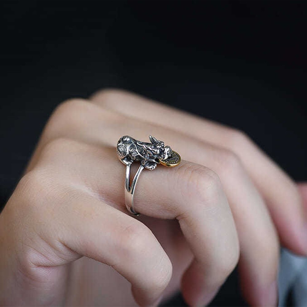 Kailash Way Silver Pixiu Prosperity Wealth Fortune Ring
