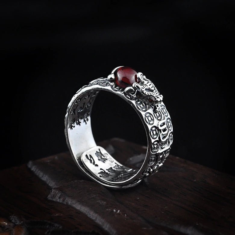 Kailash Way Garnet Pixiu Luck Protection Ring