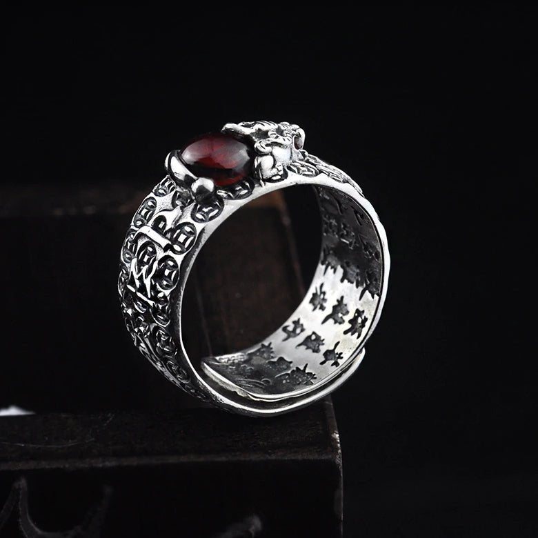 Kailash Way Garnet Pixiu Luck Protection Ring