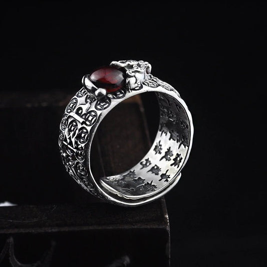 Kailash Way Garnet Pixiu Luck Protection Ring