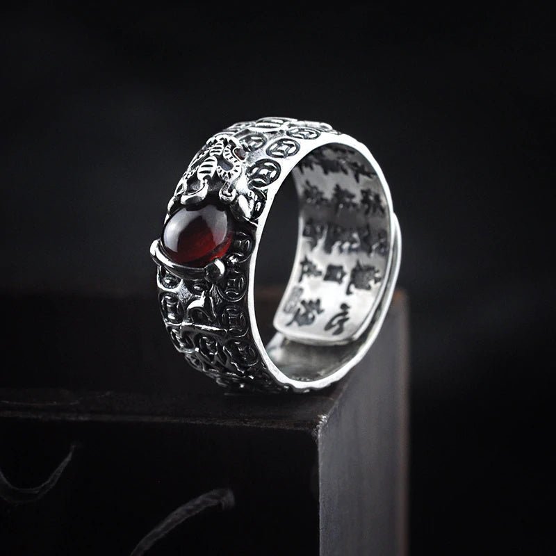 Kailash Way Garnet Pixiu Luck Protection Ring